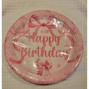 Pink Bow Birthday Decorations for 24 Guests - Plates, Napkins, Forks, Cups, etc.